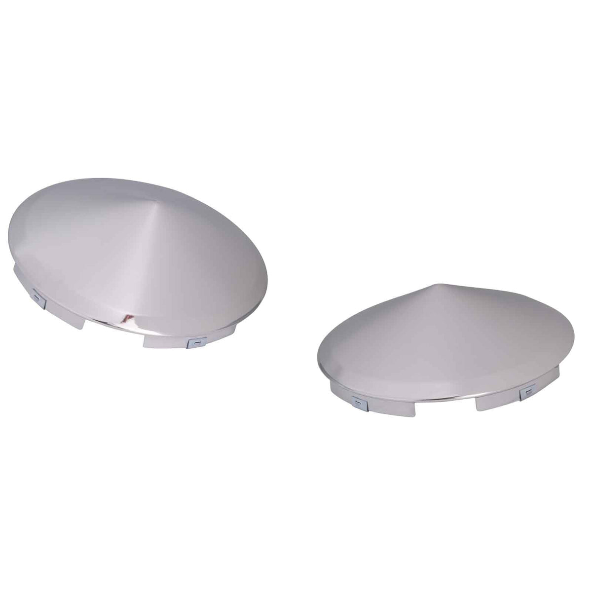 Semi Truck Hub Cap Cover - 5 Even Notched - for Front Wheel Universal Fit - 2 Pc Pack, Lip: 7/16" with pre-Installed Clips (Dome Top, Chrome)