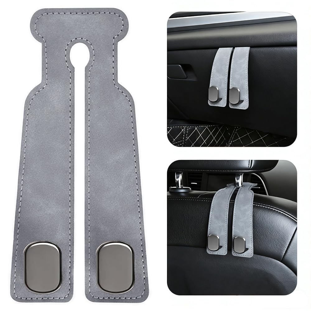 2-Pack Car Hanging Hooks for Car Seat Back & Glove Box, Grey