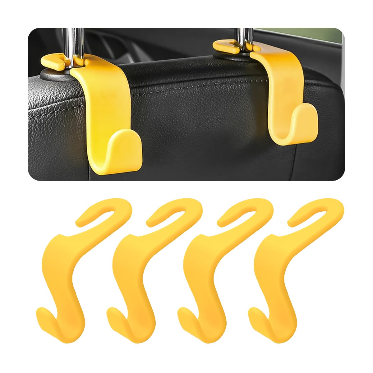 4 Pack Car Seat Headrest Hooks for Vehicle Seats, White