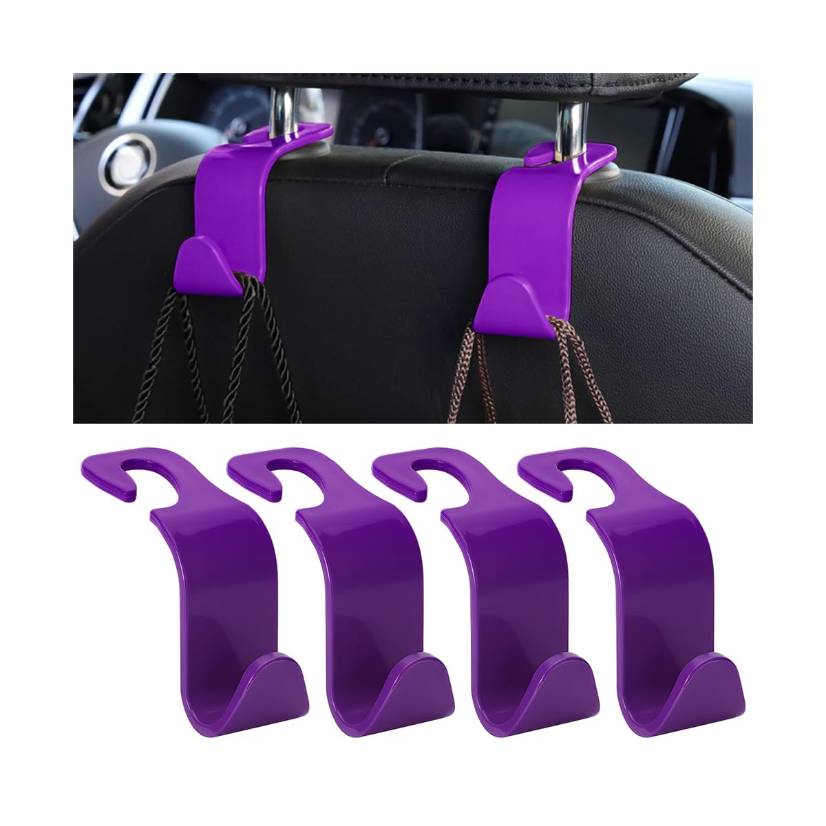 4PCS Car Seat Headrest Hooks for Bags and Coats, Purple
