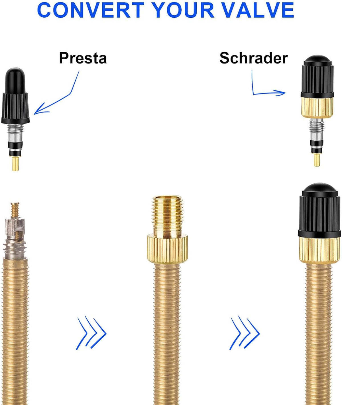 26 Pieces Presta Valve Core Repair Kit,Tubeless Valve&Presta Valve Caps;Valve Core Removal Tool and Adapter with Black Tire Valve Caps