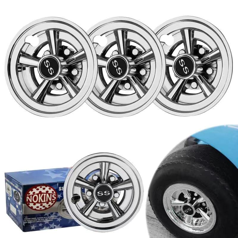 NOKINS Golf Cart SS Wheel Covers Hubcaps, 8 Inch Golf Cart Hub Caps Snap-on Installation (Set of 4), Fits EZGO Yamaha Club Car