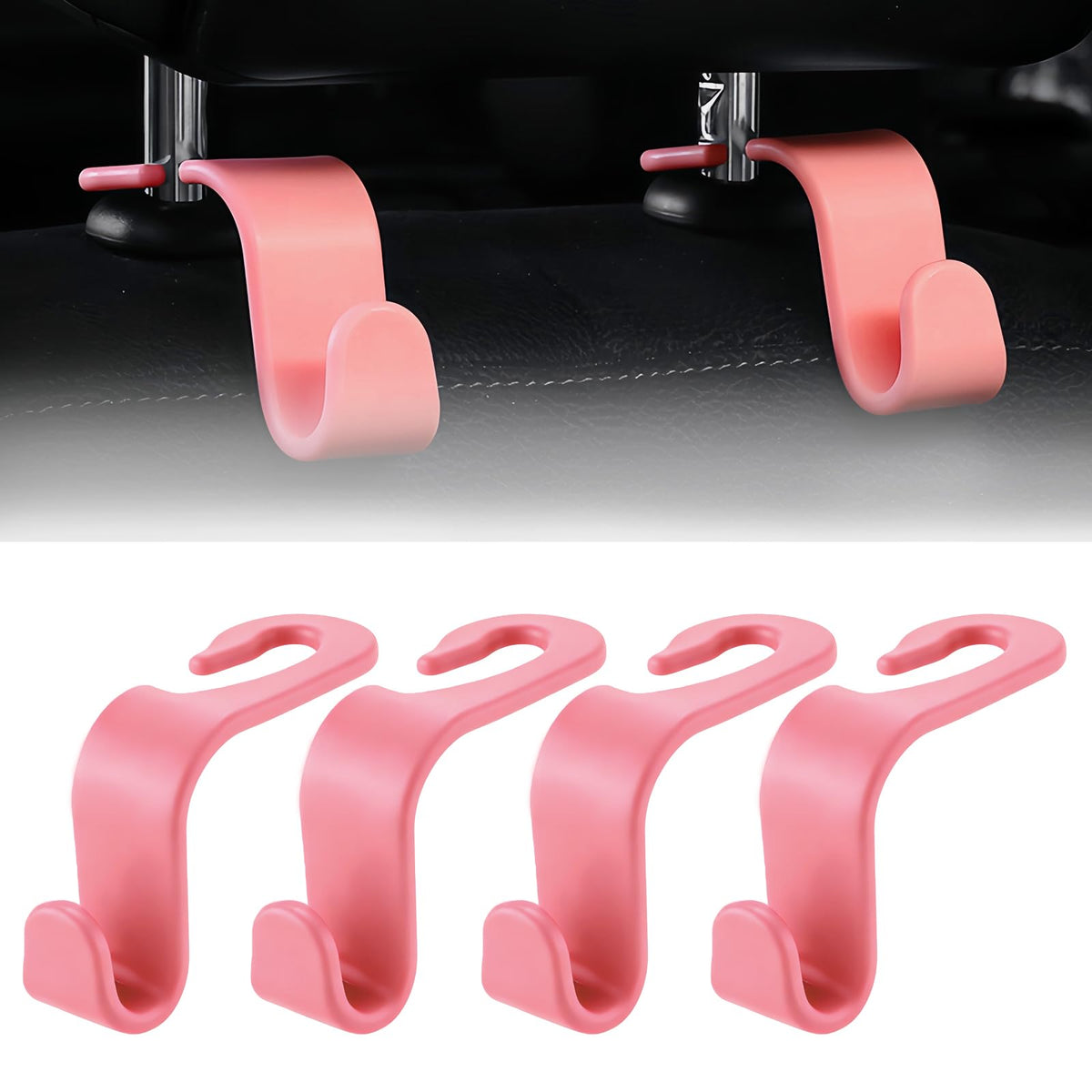 Purse Hook for Car, 4 PCS Car Purse Hook Headrest Hooks, 360° Rotatable Back Seat Storage Organizer, Universal Vehicle Seat Hanger for Purses, Handbags, Grocery Bags, Water Bottles, Brown