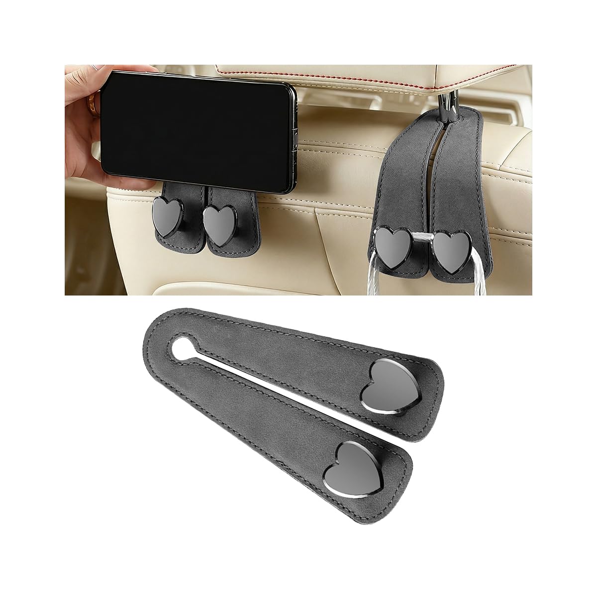 BESULEN Car Seat Headrest Hook, 2PCS Vehicle Seat Back Hanger Organizer for Handbag Purse Coat, Automotive Interior Headrest Double Storage Hook, Universal Fit (Black)