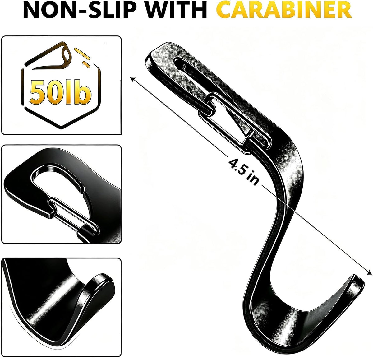 4 Pack Car Back Seat Headrest Hook Hanger for Purse Grocery Bag Handbag Hat, Purse Hook for Car with Clip