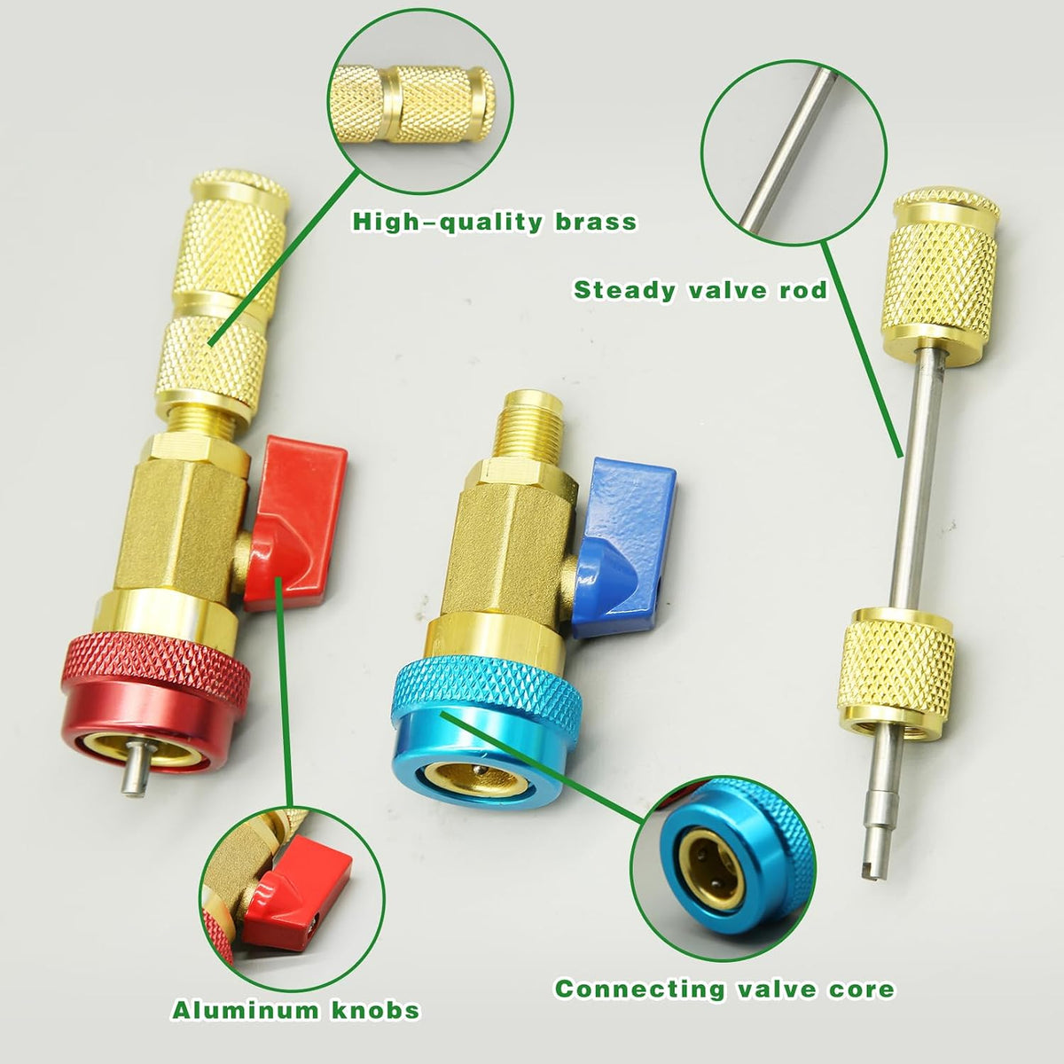 31Pcs R134A Valve Core Remover Installer Tool Kit, High Low Pressure Valve Core Quick Removal Tool Comes with AC Service Port Cap R134A Valve Core Valve Stem for Refrigerant Air Conditioner System