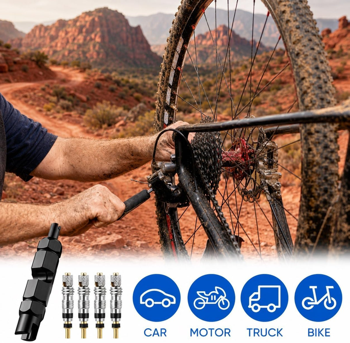 13 Pcs Presta Valve Core Kit, 12 Brass Bicycle Valve Core Replacements with Dual-Head Valve Core Removal Tool, Presta and Schrader Valve Stem Remover for MTB, Road Bike and Tubeless Tire Repair
