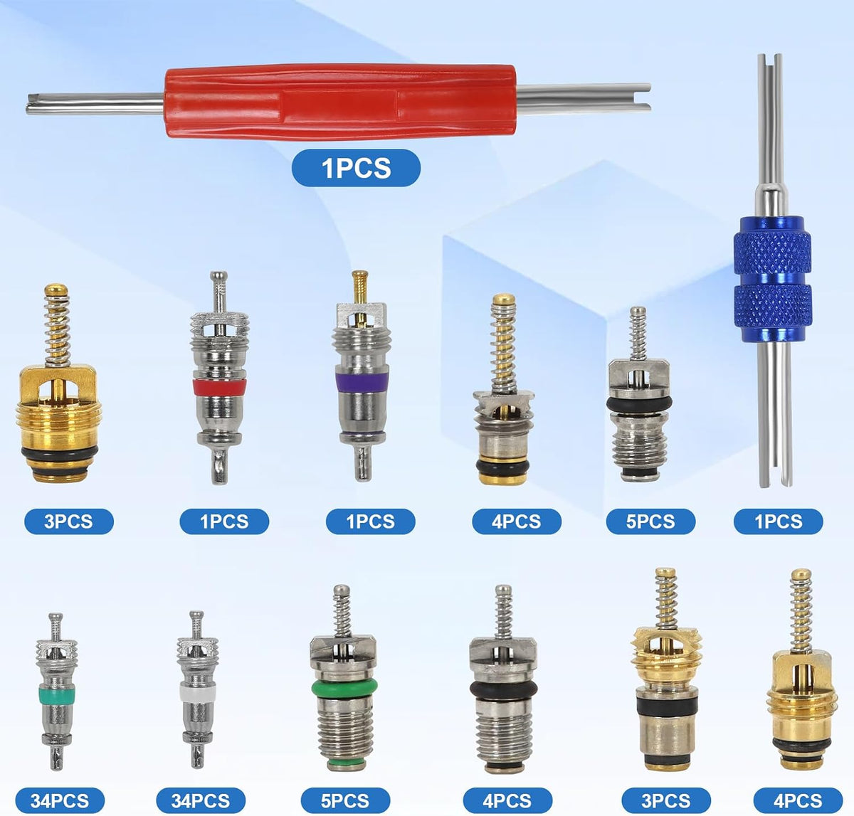 102Pcs Auto Air Conditioning Valve Core Accessories Kit