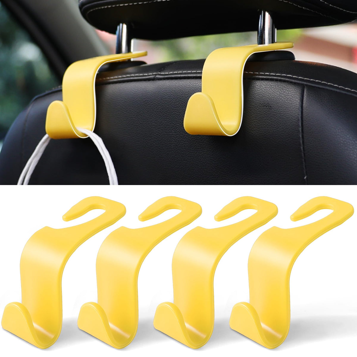LivTee Car Seat Headrest Hook, Auto Seat Hook Hangers Storage Organizer Interior Accessories for Purse Coats Umbrellas Grocery Bags Handbag, 4-Pack