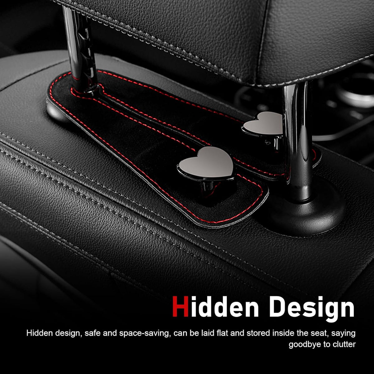 2Pcs Car Headrest Hooks, Luxurious Leather Metal Twin Hook Design, Multifunctional Seat Back Storage Hanger Holder, Universal Auto Accessory for Purses Bags Handbags (Black)