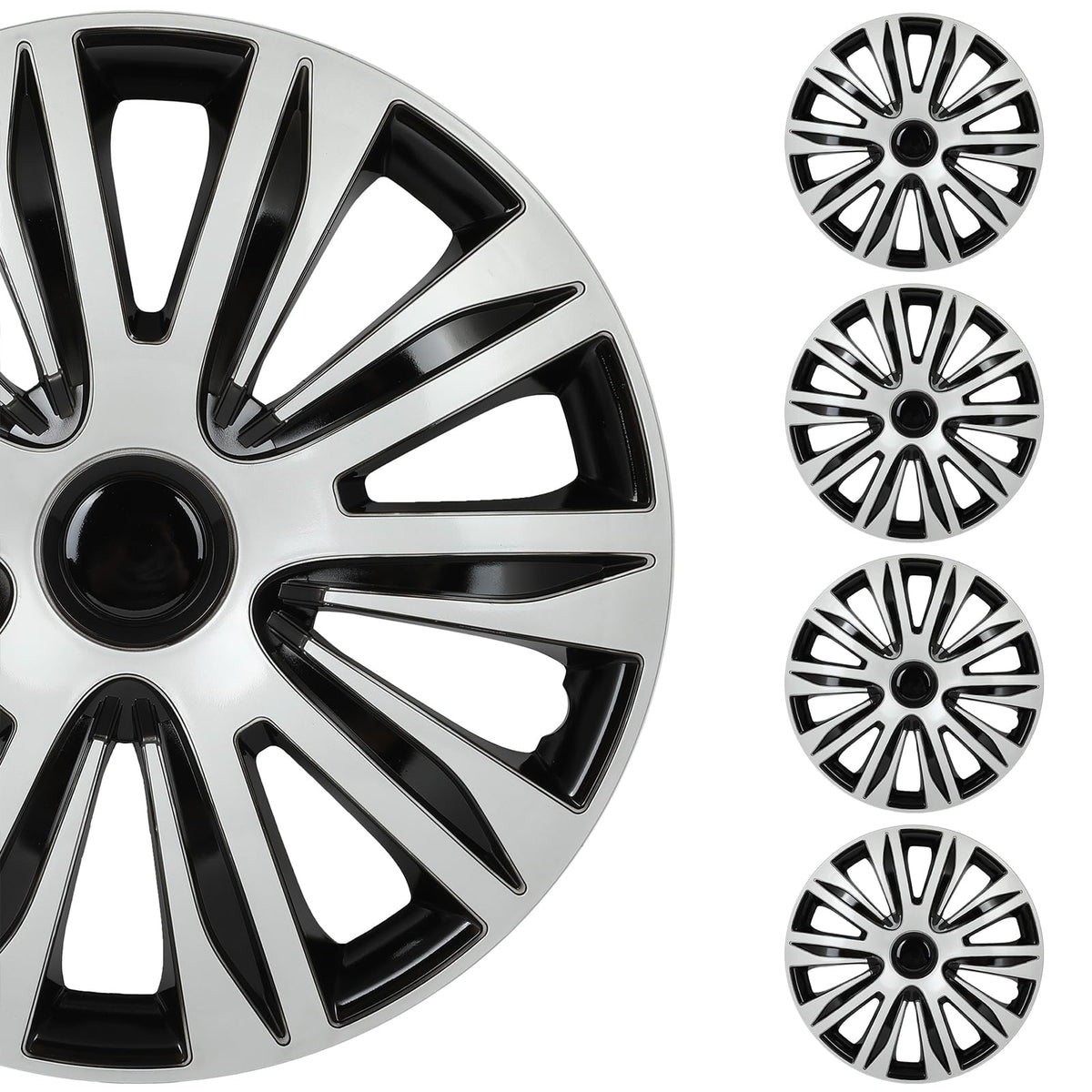 SCITOO Car Wheel Rim Skin 4 Pack 15 inch Cover Hubcap Wheel Cover Replacement R15 Hub Caps -Set of 4(15-inch,Gloss Black & Silver)