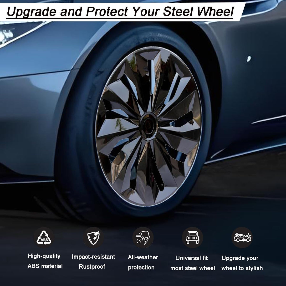 Hubcaps,16 inch hubcaps Set of 4, Wheel Rim Cover ABS Material, Wheel Cover Replacement R16 Hub Caps Universal, for Toyota Camry Nissan Mazda etc (Black, 16 inch)