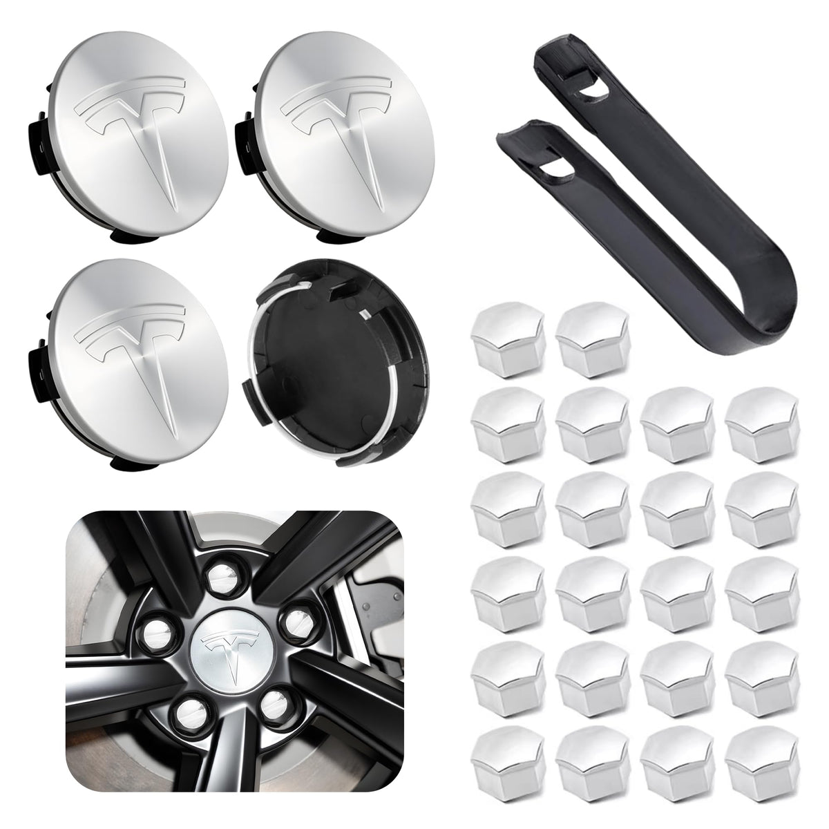 4 Pack Car Wheel Center Hub Cap Kit with 22 Lug Nut Covers