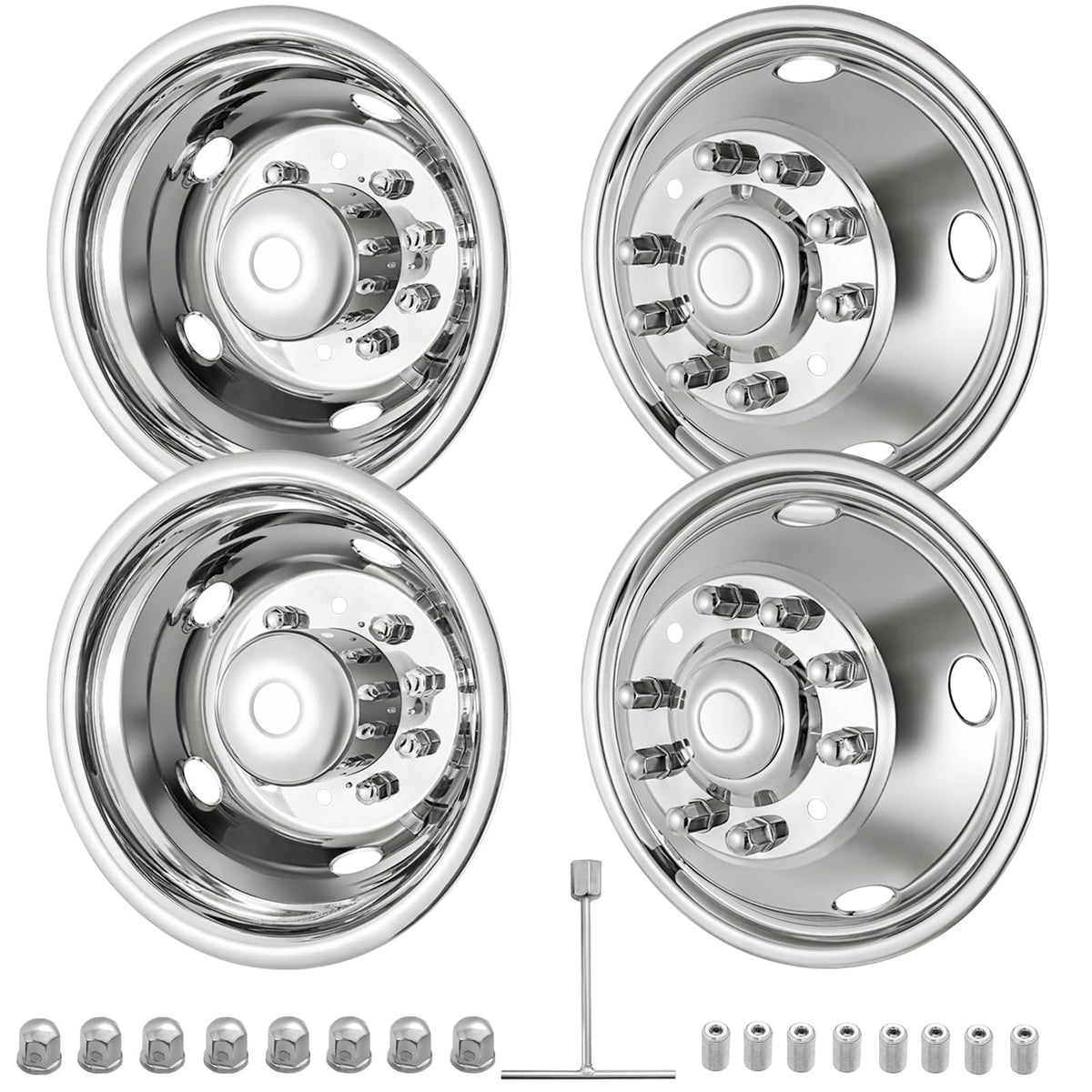 CIRONBOW 19.5" 10 Lug 5 Holes,Wheel Simulators,Stainless Steel,Hubcap with Bolt Kit Fit for Ford Raptor, 2005-2021 Ford F450/F550,Raptor 2WD Trunk Dually Wheel Cover Set (304 Stainless Steel)