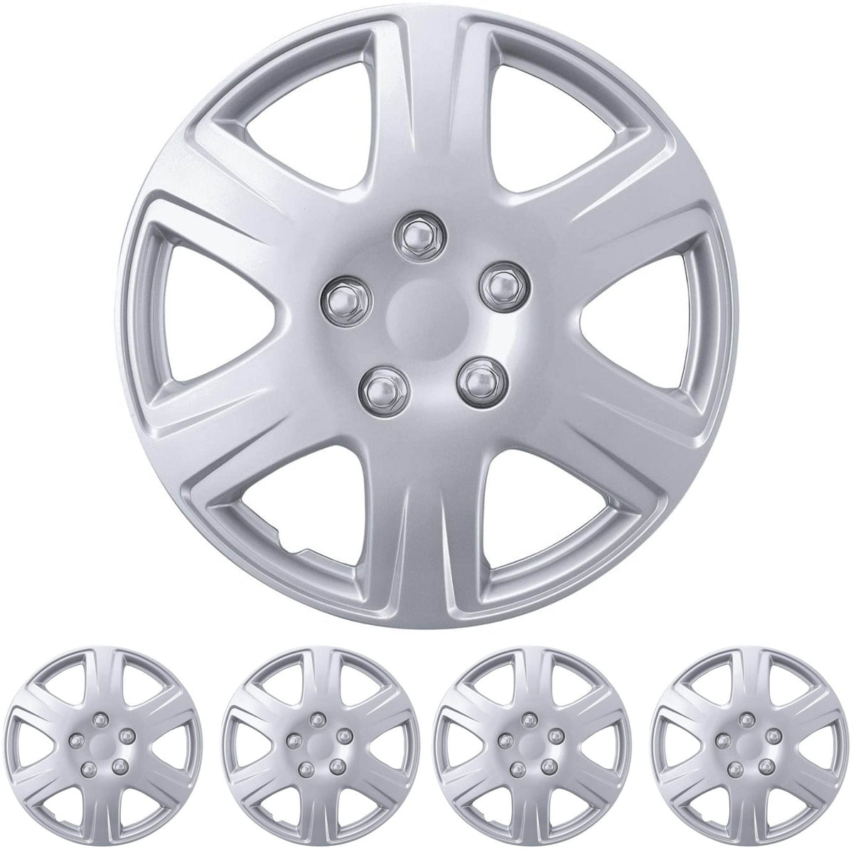 BDK 16 Inch Hubcaps Set of 4 - OEM Replacement Snap-On Wheel Rim Covers - Universal Fit Car Wheel Cover for Cars, Trucks, SUV, Vans Durable ABS Silver 10-Spoke Hub-Cap Car Accessories Exterior