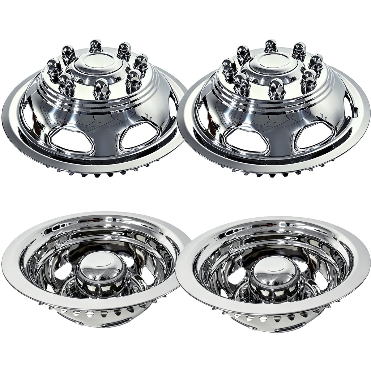 16 Wheel Simulators, 2-Pack Front 8-Lug Polished Stainless Steel RV Hub Caps, Snap-On Wheel Covers Fit GMC 3500(1974-2000), Ford F350(1974-1998), E350/E450 Van(2008-2025), Dodge Ram 3500(1974-1999)
