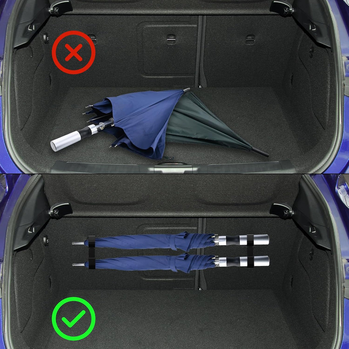 2pcs Car Umbrella Hooks, Universal Car Trunk Umbrella Holder Storage Hanger Silent Auto Accessory for Most Vehicle Interior Organizer for Rain Gear & Towels (Black)