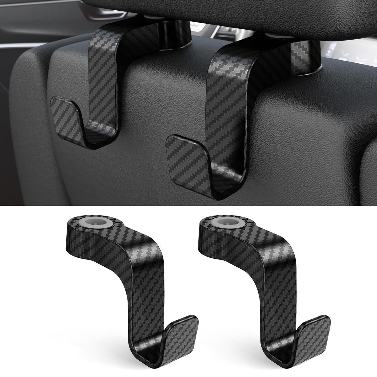 Amooca Car Seat Hooks Anti-drop Headrest Storage Hanger Universal Fit Automotive Organizer for Purse Bag Coat 2 Pack (Black Checkered)