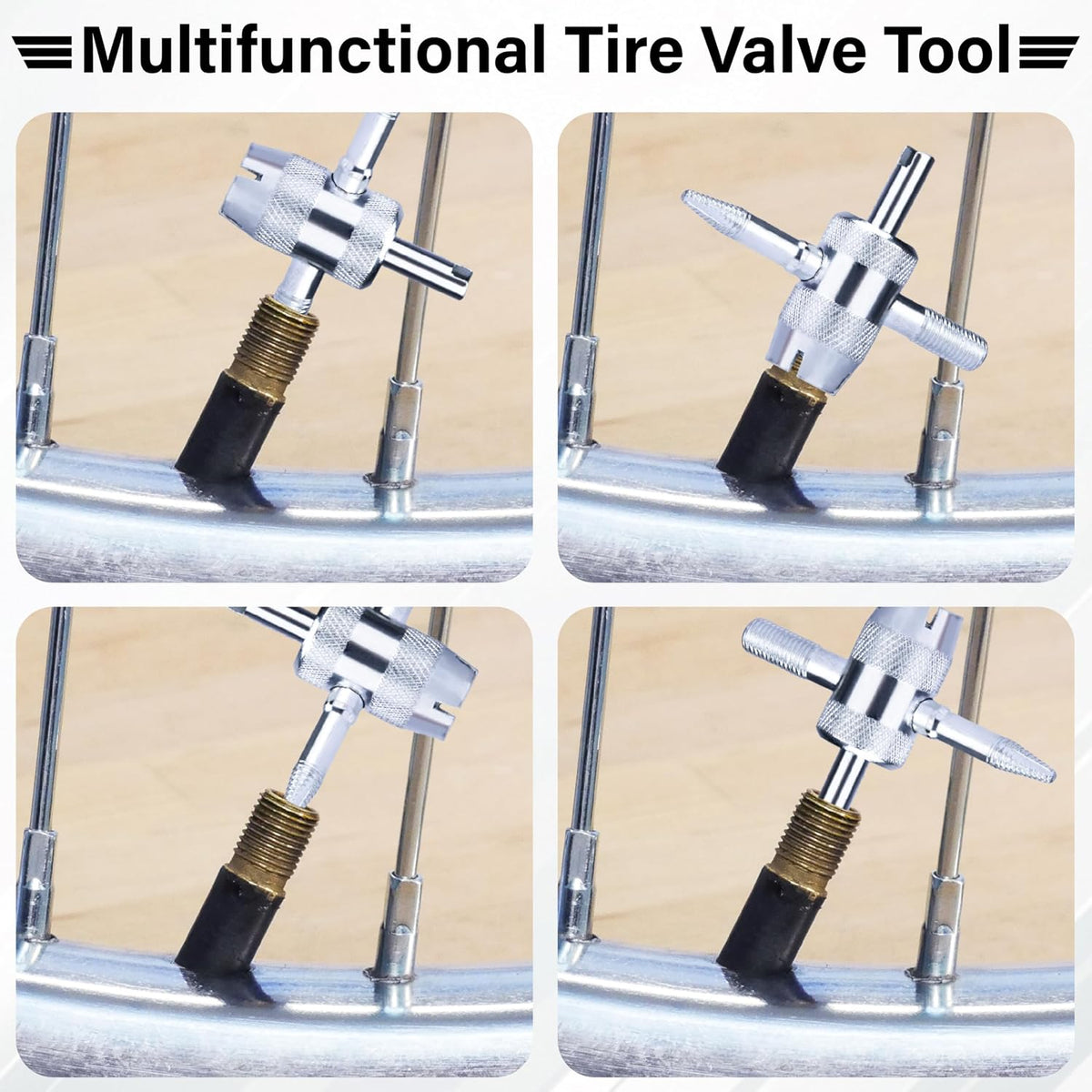 2 PCS 4-Way Tire Valve Stem Removal Tool, 4-in-1 Valve Core Removal Tool