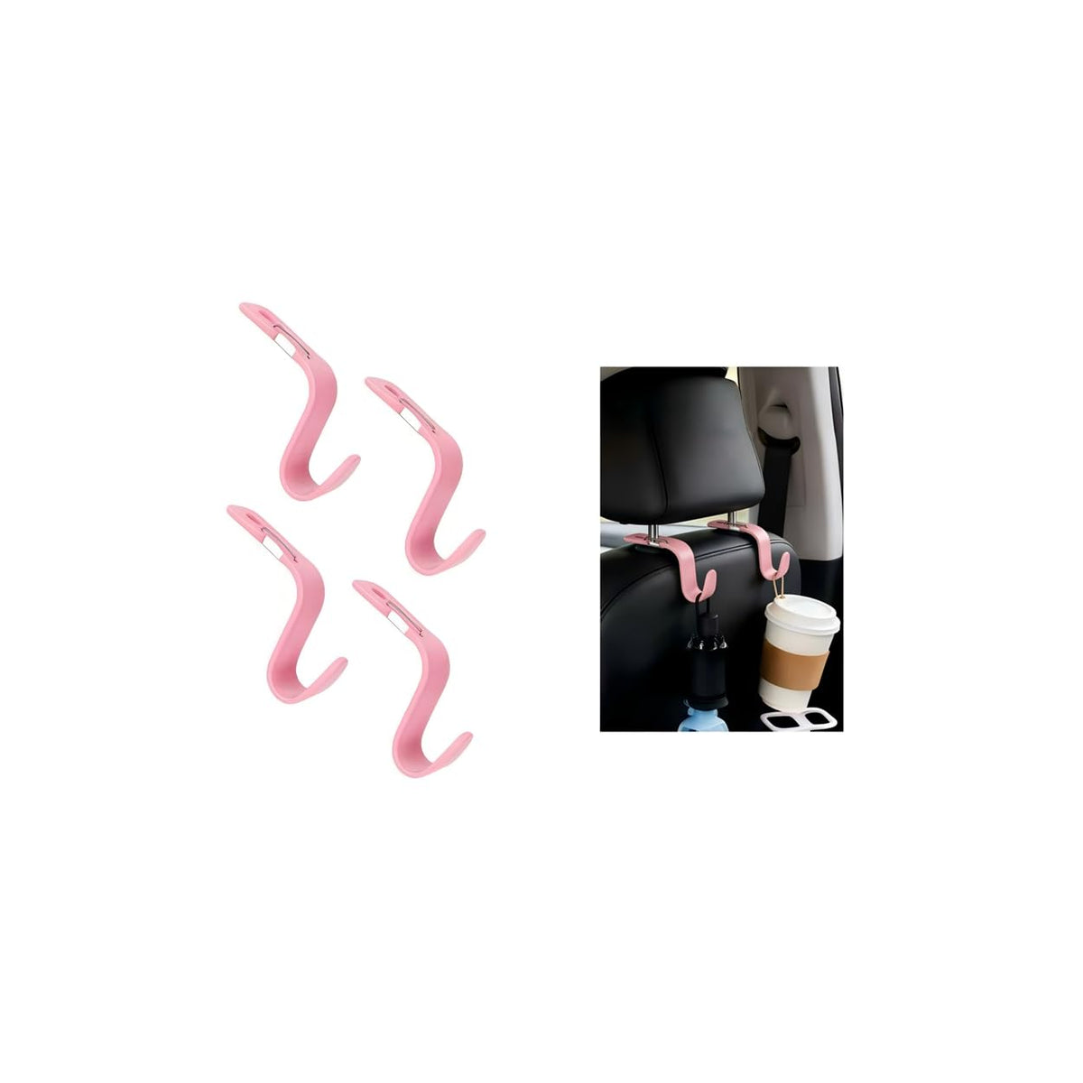 4PCS Car Seat Headrest Hook, Multi-Purpose Seat Back Hanger Purse Bag Handbag Organizer, Auto Interior Backseat Storage Hook Holder for Coat Hat Grocery Umbrella, Universal Fit (Beige)