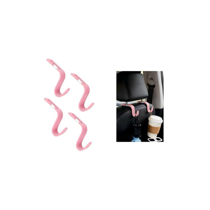 4PCS Car Seat Headrest Hook, Multi-Purpose Seat Back Hanger Purse Bag Handbag Organizer, Auto Interior Backseat Storage Hook Holder for Coat Hat Grocery Umbrella, Universal Fit (Beige)