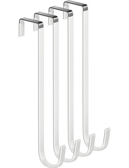 Single Extra Long Over Door Steel Hooks 4 Pack Fit 1-3/8" Door 14.2" White