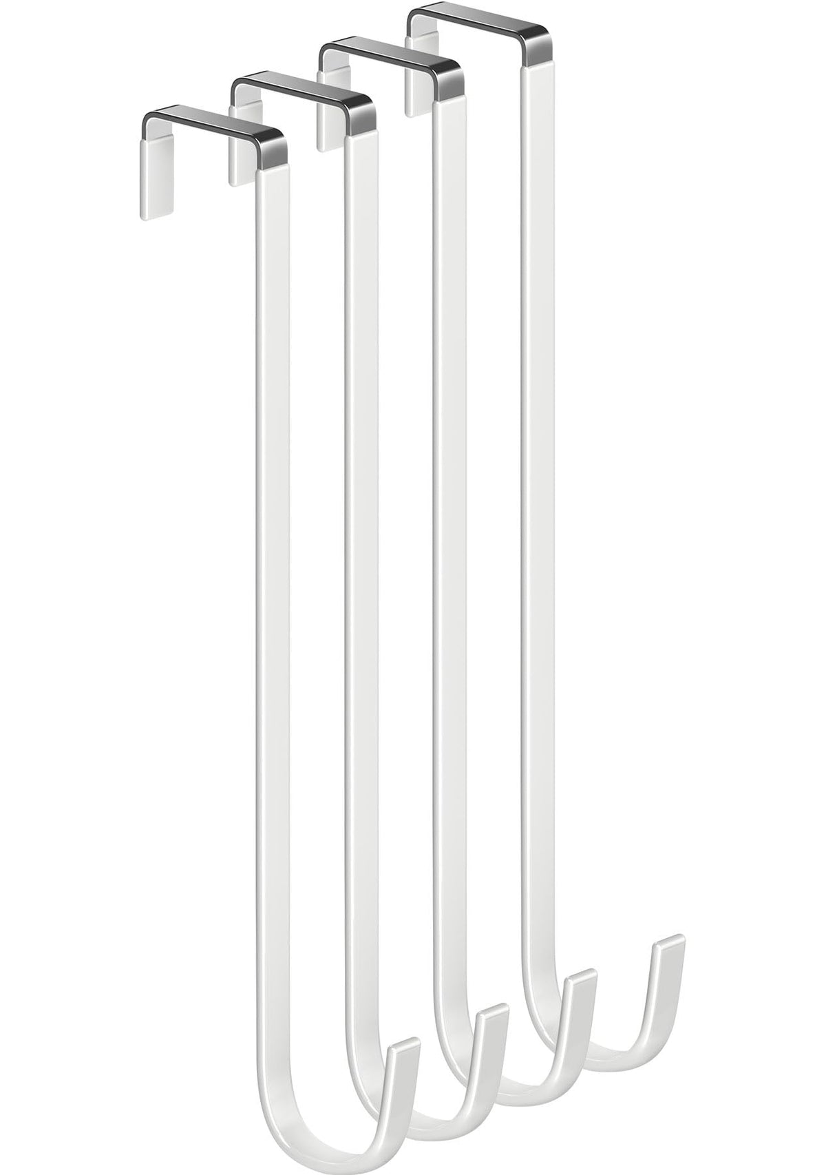 Single Extra Long Over Door Steel Hooks 4 Pack Fit 1-3/8" Door 14.2" White