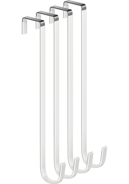 Single Extra Long Over Door Steel Hooks 4 Pack Fit 1-3/8" Door 14.2" White