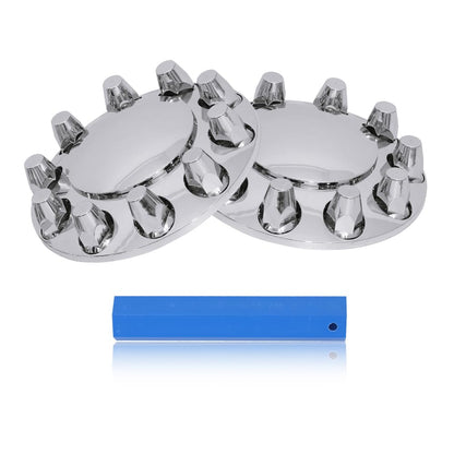 Chrome ABS Front Axle Wheel Cover for Semi Truck Plastic Hub Cover with 33mm Screw-On Lug Nut Covers 2 Front Axle Wheel Covers Hubcap (Standard Front)