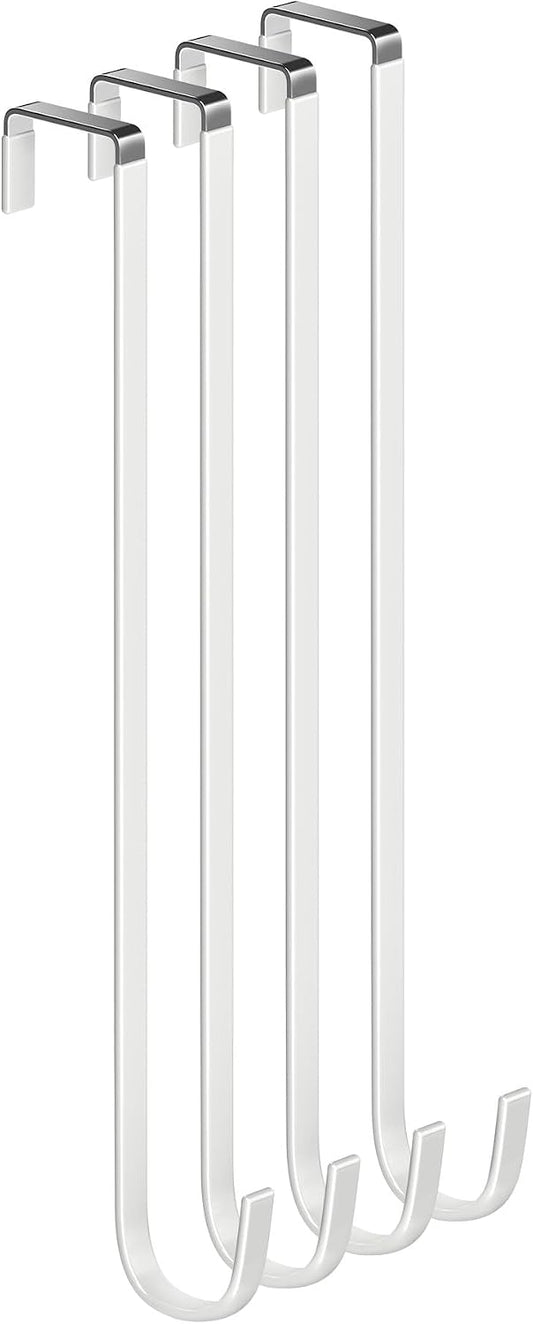 Single Extra Long Over Door Steel Hooks 4 Pack Fit 1-3/8" Door 14.2" White