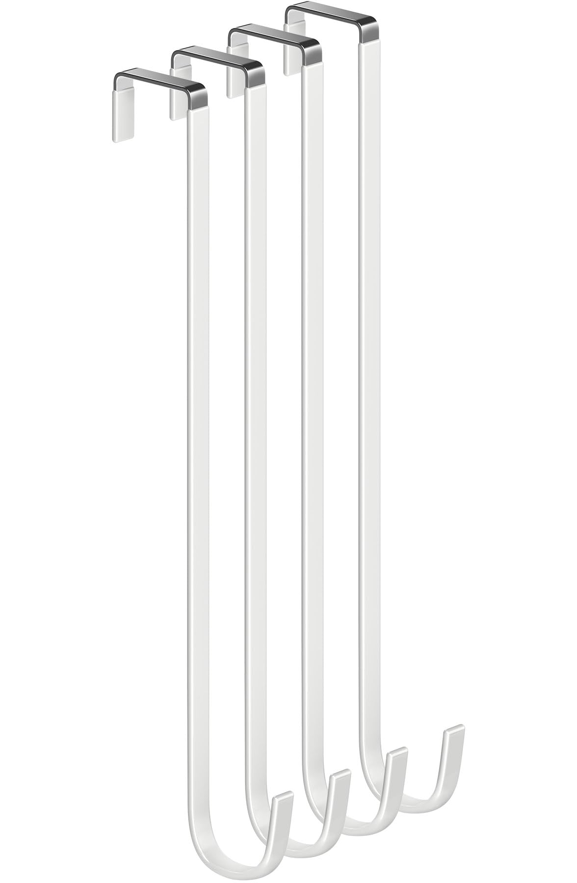 Single Extra Long Over Door Steel Hooks 4 Pack Fit 1-3/8" Door 14.2" White