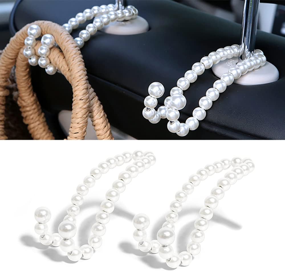 Purse Hook for Car, Pearl Bag Holder for Seat Headrest, 2-Pack