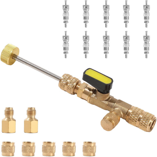 18 Pcs Valve Core Remover Installer Tool, Professional Dual Size 1/4" & 5/16" SAE Valve Core Remover, AC Valve Core Removal Tool for R410 R32 R22 R12 R407 R404 R600 HVAC System