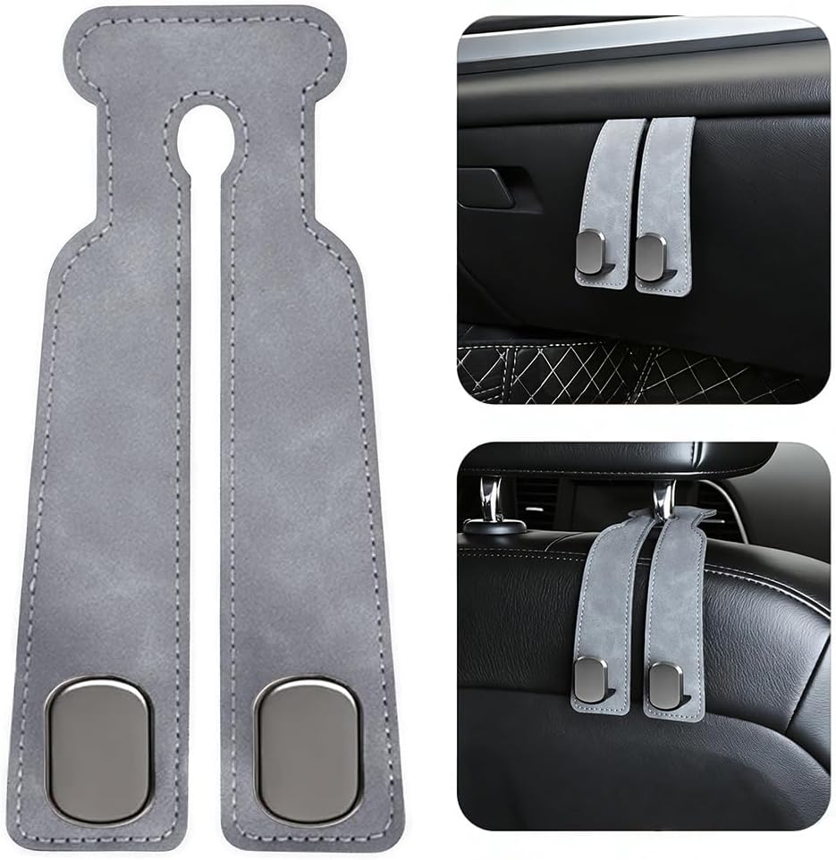 2-Pack Car Hanging Hooks for Car Seat Back & Glove Box, Grey