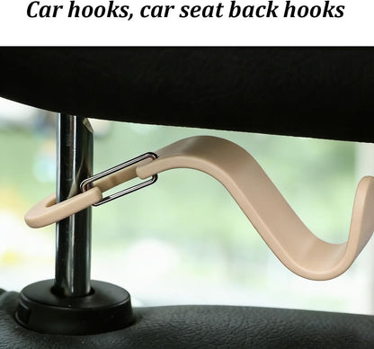 4PCS Car Seat Headrest Hook, Multi-Purpose Seat Back Hanger Purse Bag Handbag Organizer, Auto Interior Backseat Storage Hook Holder for Coat Hat Grocery Umbrella, Universal Fit (Beige)