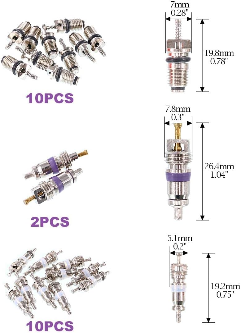 Swpeet 40Pcs Air Conditioning Valve Core Kit, A/C R12 R134a Refrigeration Tire Valve Stem Cores With Remover tool for Most car