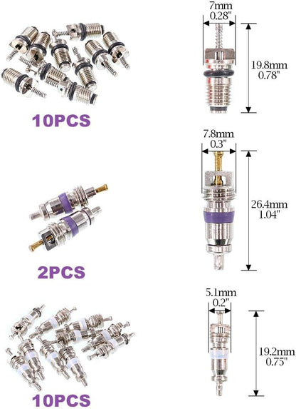 Swpeet 40Pcs Air Conditioning Valve Core Kit, A/C R12 R134a Refrigeration Tire Valve Stem Cores With Remover tool for Most car