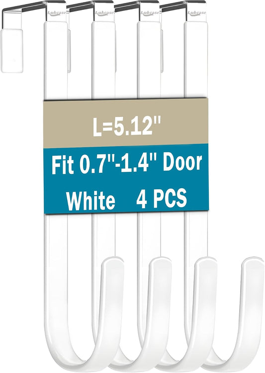Over The Door Hooks, 4 Pack Steel Door Hangers Hook w/Rubber Coating, Fit 0.7''-1.4'' Door Width, Organizer for Living Room, Bedroom, Bathroom, Kitchen Hanging Clothes, Towels, Hat, Bag