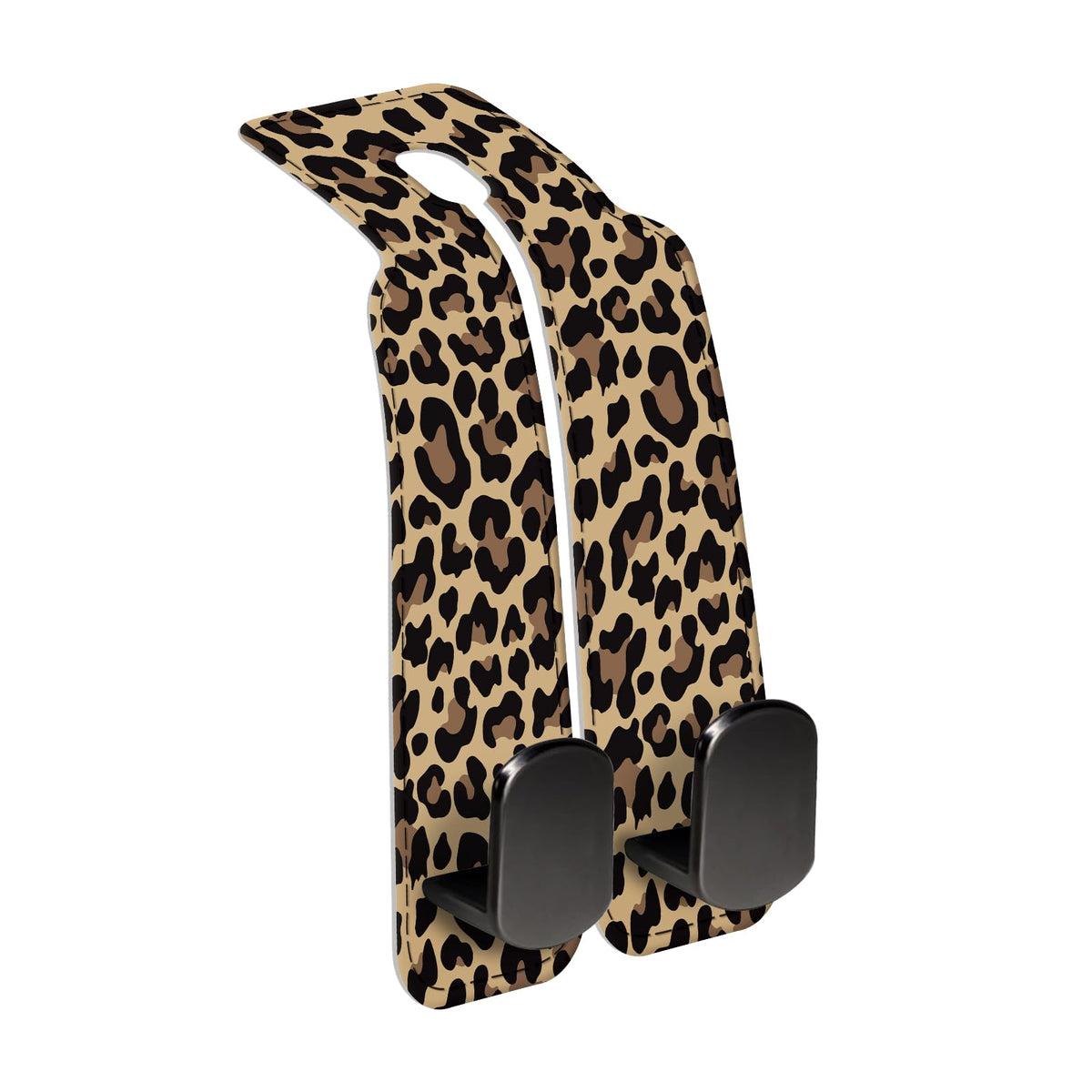 Car Seat Back Storage Headrest Hook, 1 Pack Premium Leather Double Metal Hook, Hanger Storage Organizer for Purse Cloth Bag, Car Interior Accessories Luxury Brown Leopard