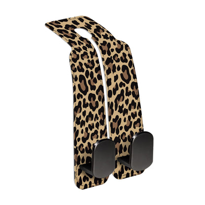 Car Seat Back Storage Headrest Hook, 1 Pack Premium Leather Double Metal Hook, Hanger Storage Organizer for Purse Cloth Bag, Car Interior Accessories Luxury Brown Leopard