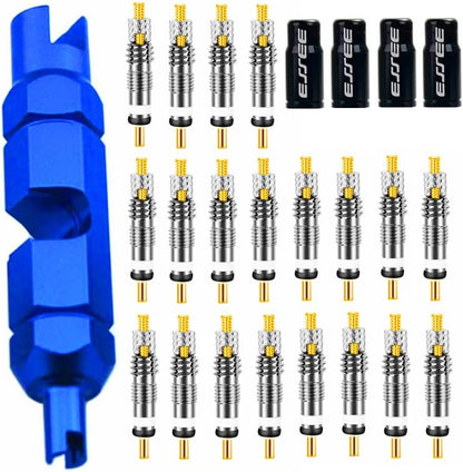 20 Pieces Presta Valve Core 4 Pieces Alloy Presta Valve Caps with Valve Core Remover Tool