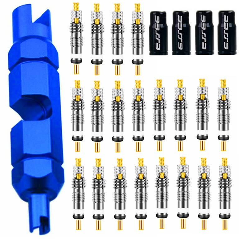 20 Pieces Presta Valve Core 4 Pieces Alloy Presta Valve Caps with Valve Core Remover Tool