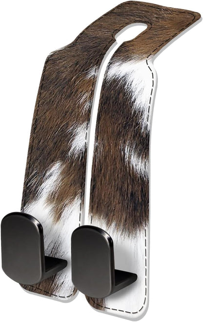 Car Seat Headrest Hook, Universal Leather Cute Hanger Holder Hook, Storage Organizer Interior Accessories for Purse Bags Handbag Retro Cowhide Plaid