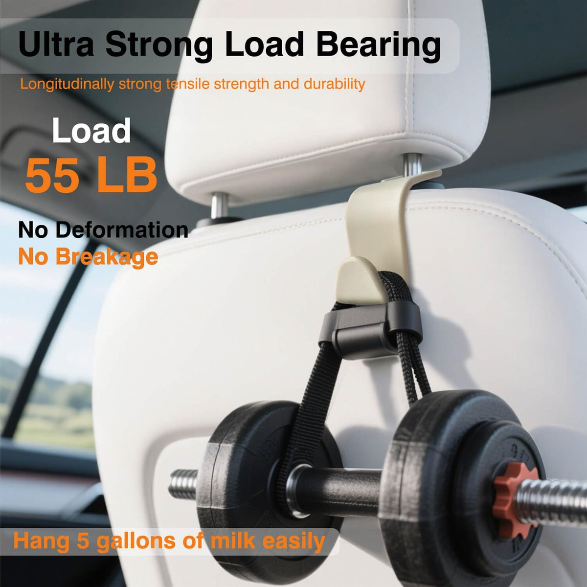 4-Pack Car Seat Hooks - 55 lb Each, Fits 0.32-0.55 in Headrest Rods