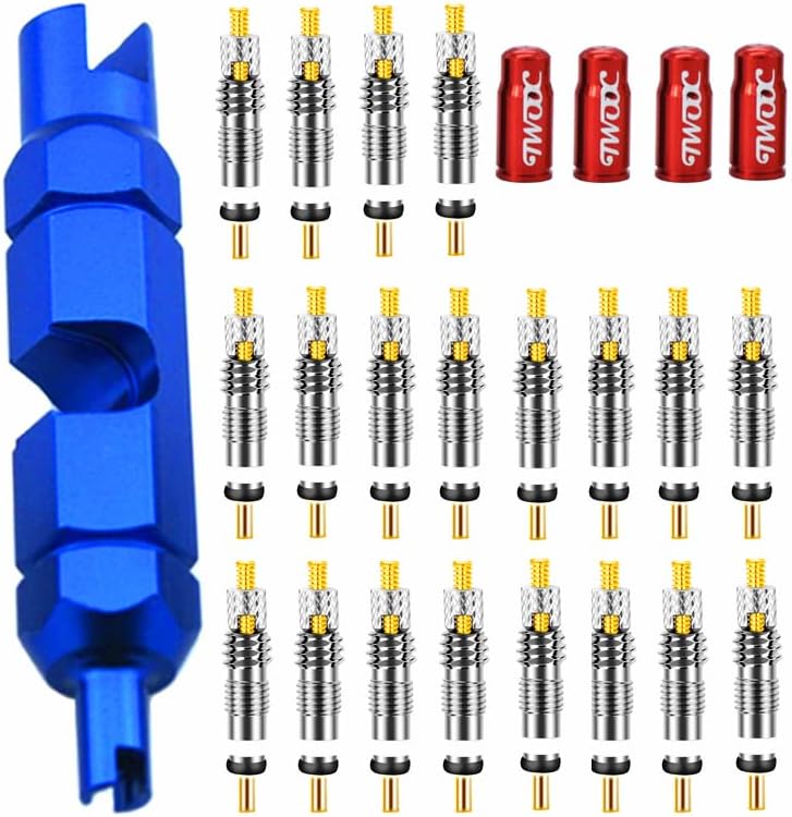 20 Pieces Presta Valve Core 4 Pieces Alloy Presta Valve Caps with Valve Core Remover Tool