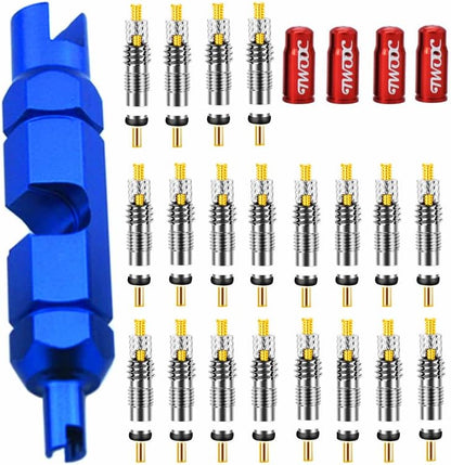 20 Pieces Presta Valve Core 4 Pieces Alloy Presta Valve Caps with Valve Core Remover Tool