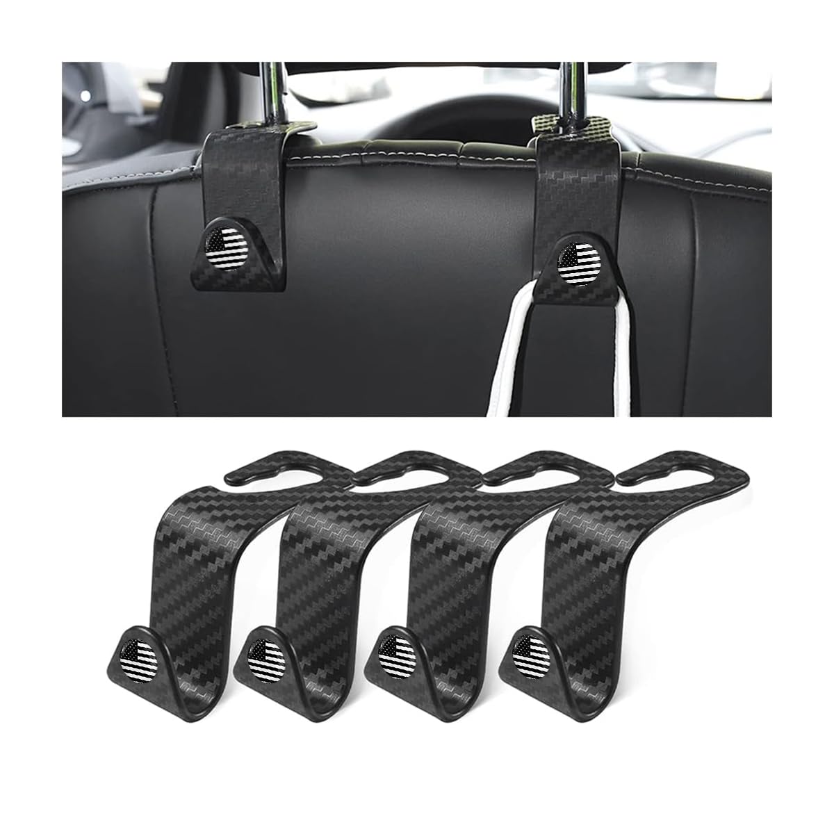 4 Pack Car Seat Headrest Hooks for Vehicle Seats, White