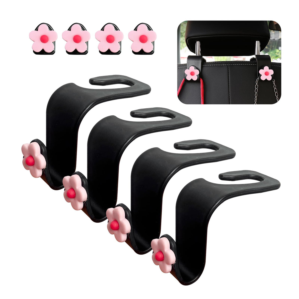 Augeny 8 PCS Car Seat Headrest Hook, Auto Seat Hook Hanger Storage Organizer, Adhesive Hooks for Purse Coat Umbrella Grocery Bag, Universal Interior Accessories for All Vehicles (Blue)