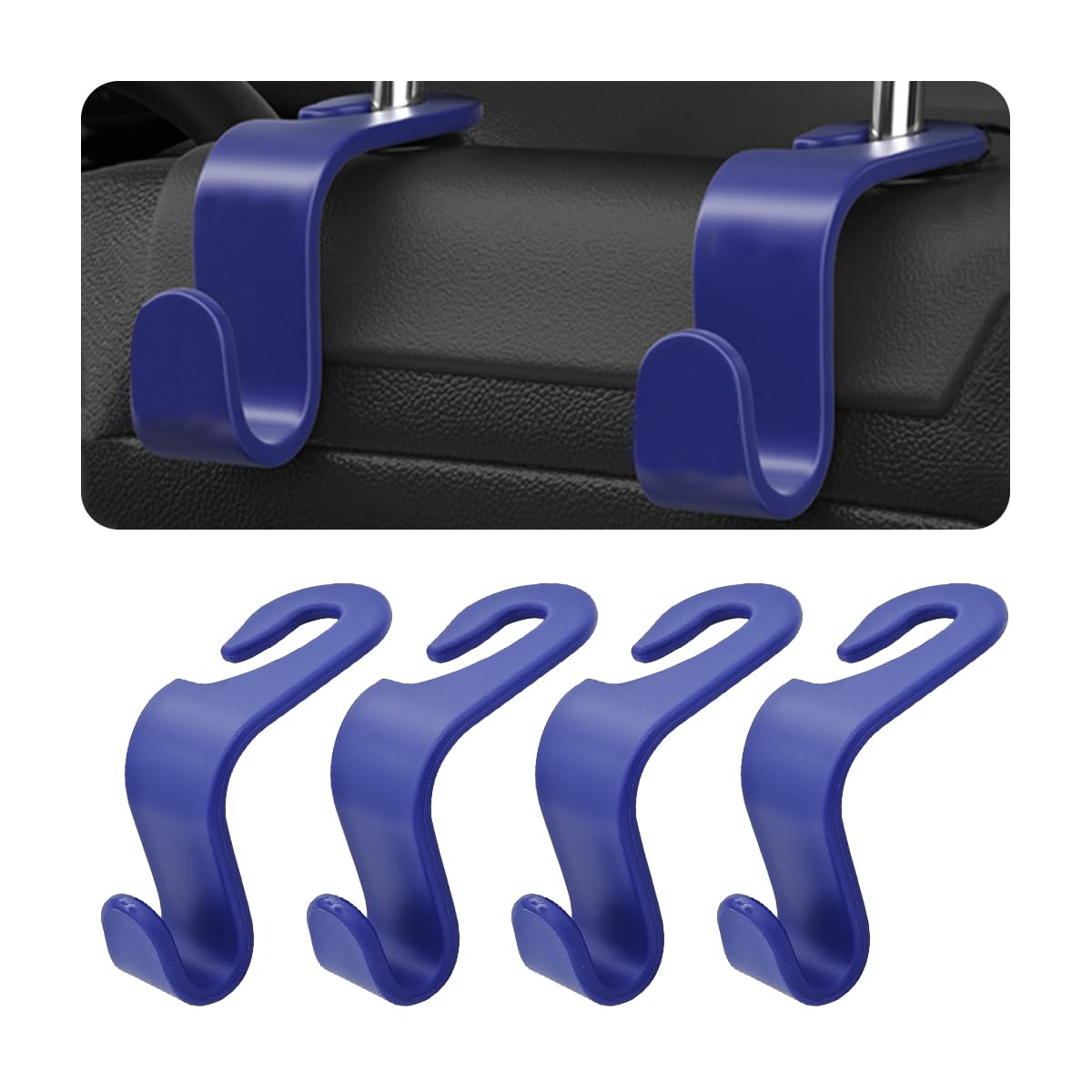 4 Pack Headrest Hooks for Vehicle Seats, Black/Black Flag