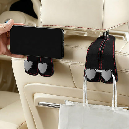 BESULEN Car Seat Headrest Hook, 2PCS Vehicle Seat Back Hanger Organizer for Handbag Purse Coat, Automotive Interior Headrest Double Storage Hook, Universal Fit (Black)